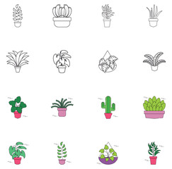 Set of vector icons of plants with white background