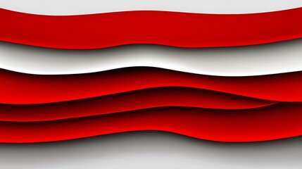Red and white curved abstract layers over a light gray background