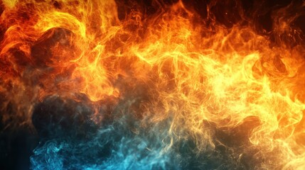 Obraz premium Fiery Abstract Background Orange Blue Flames