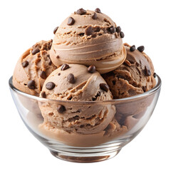 Yummy creamy chocolate chip ice cream bowl isolated on transparent background  
