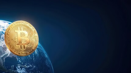 Global Digital Currency Concept Over Earth with Bitcoin Symbol Illustrating Connected Economy