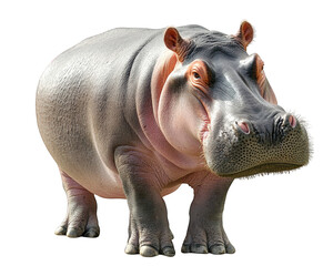 Fototapeta premium large, realistic hippopotamus standing on transparency background, showcasing its massive body and distinctive features. hippo appears calm and majestic, highlighting its unique characteristics