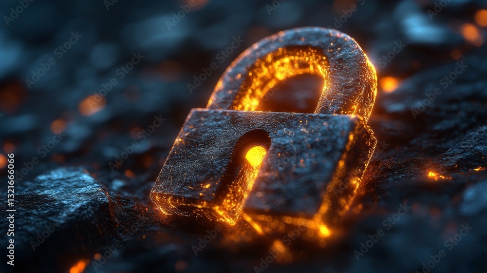 Aufkleber This artwork illustrates a glowing padlock symbolizing security as it merges quantum concepts like superposition and entanglement, highlighting the future of data encryption.