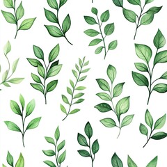 Green Plant and Leaf Pattern, Pencil Hand-Drawn Natural Illustration, Simple Organic Design for Vintage Botany Art, 4K Wallpaper
