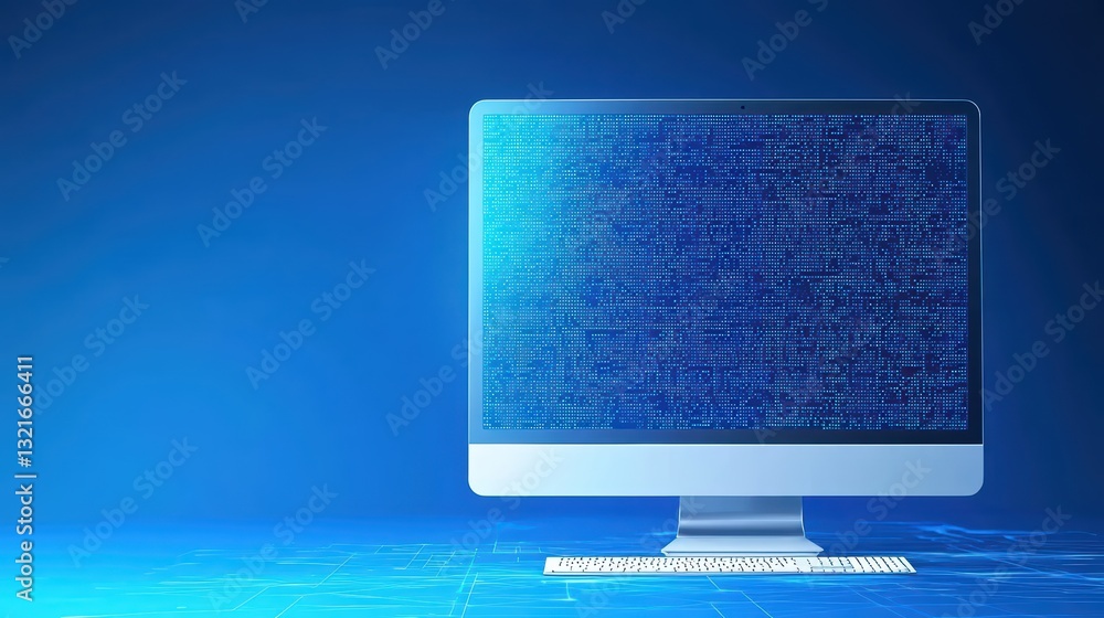 Aufkleber abstract cybersecurity concept with digital shield on a computer mockup against blue background