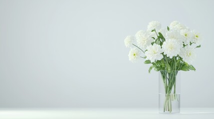 Fototapeta premium Elegant Floral Arrangement in Clear Vase Against Soft Neutral Background