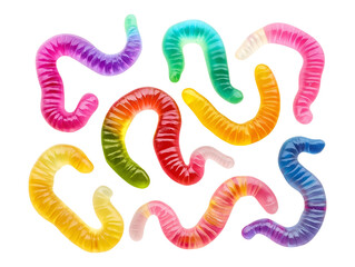 Collection set of gummy worms isolated on transparent or white background, png