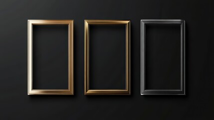 Three picture frames on black background. Use Design inspiration for interior decoration