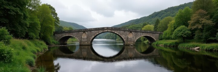 Fototapeta premium Stockley Bridge spanning Allerdale's river Overcast day view , texture, photography subject, England