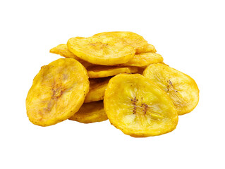Fried plantain chips isolated on transparent or white background, png