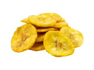 Fried plantain chips isolated on transparent or white background, png