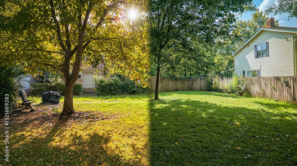 Poster a before-and-after shot of a yard transformed by a tree removal service.