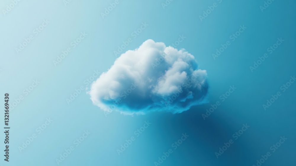 Poster soft and fluffy white cloud floating in a clear blue sky with subtle shadowing and gentle gradients 