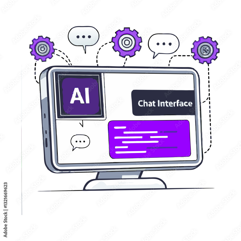 Aufkleber ai chat interface on a computer screen with speech bubbles and gears, symbolizing artificial intelli