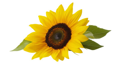 Naklejka premium Bright Sunflower with Large Golden-Yellow Bloom and Dark Brown Center, Vivid Green Stem and Leaves Isolated on Transparent Background, Generated AI 