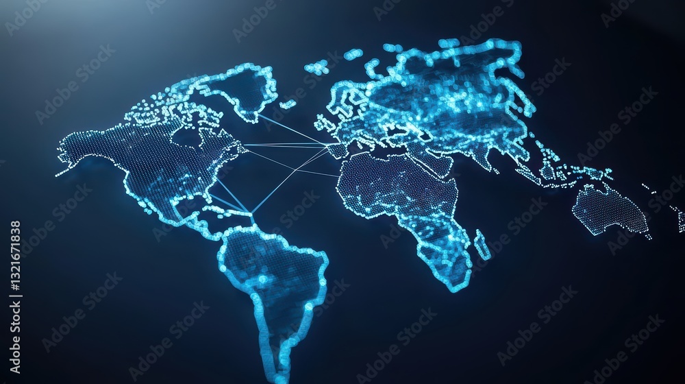 Poster global digital network concept depicting interconnected web of data across the world
