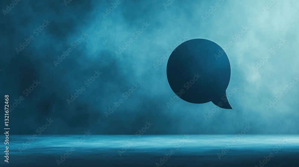Poster abstract speech bubble on dramatic blue background with soft fog and light effects for communication