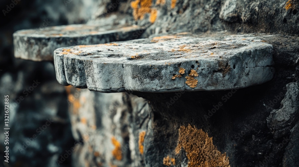 Poster a close-up of a stone shelf on a wall, ideal for use in interior design or architectural settings