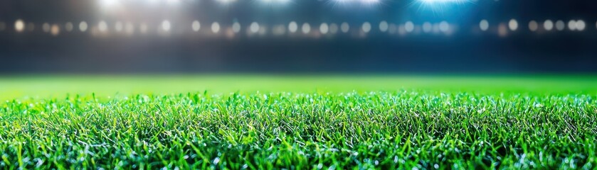 Fototapeta premium Legendary Sports Moment Close Up of Lush Green Grass in Stadium Under Bright Lights at Night