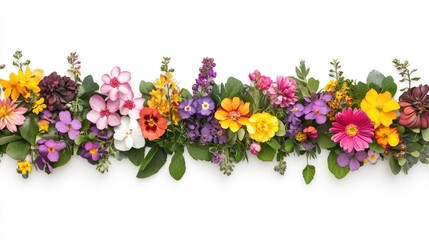 Obraz premium A vibrant arrangement of assorted flowers in various colors, showcasing nature's beauty against a white background