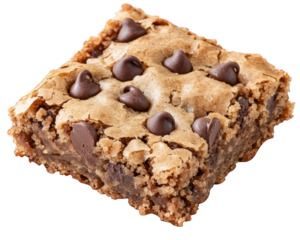 Delicious chocolate chip blondie with soft and chewy texture, perfect for dessert lovers. This treat features golden brown crust and rich chocolate chips, making it irresistible