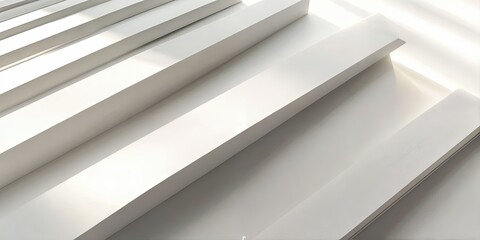 Naklejka premium Geometric abstract white architectural elements, rectangles and straight lines in dynamic angles, smooth matte finish, clean white minimal design, evenly lit composition, bright background, modern and