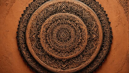 Obraz premium Spiritual mandala art with detailed carvings, religious symbol for meditation, yoga, and cultural traditions from India or Tibet