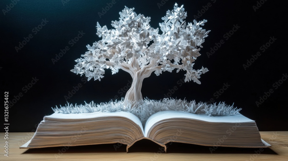 Aufkleber artistic representation of a paper tree emerging from an open book showcasing the beauty of nature a