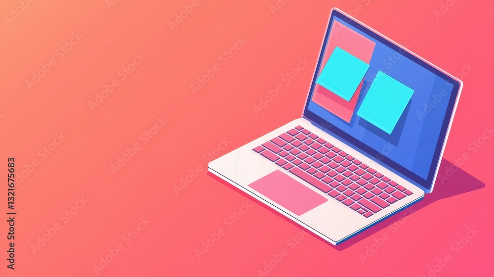 Poster digital multitasking concept with laptop and colorful post-it notes on screen background