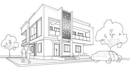  modern house sketch 3d illustration