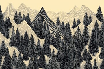 Mountains, forest, winter, sunrise, illustration, graphic design, nature, background