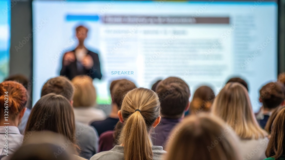 Aufkleber employee engagement drives motivation and involvement concept. audience watching a presentation with