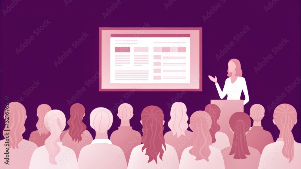 Aufkleber employee engagement drives motivation and involvement concept. presentation scene with a speaker and