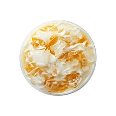 Creamy Beverage with Ice Cubes in Round White Container