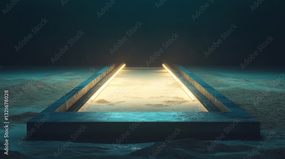 Poster abstract undersea landscape with illuminated pathway and calm water creating a serene and mysterious