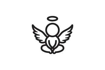 Obraz premium baby angel silhouette vector illustration in black and white, set against a white background