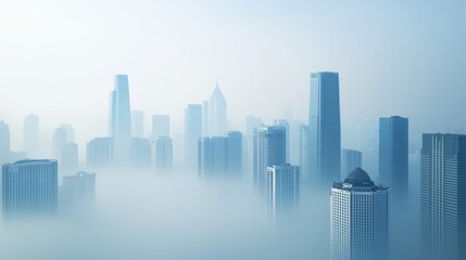 Naklejka premium Smoggy Metropolis Overlook with Buildings Drenched in Atmospheric Haze and Urban Envelopment