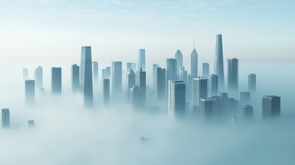 Fototapeta premium Vast Metropolis Engulfed in Smog with Modern Skyscrapers Visibly Covered in Foggy Atmosphere