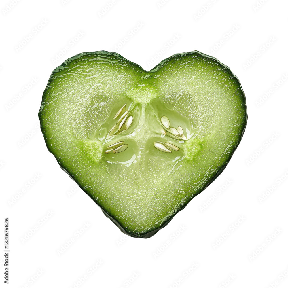 Poster heart-shaped cucumber slice isolated on white background