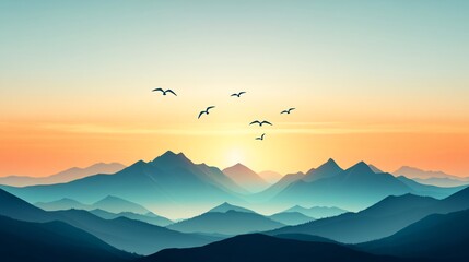 Fototapeta premium World Mountain Day-Vibrant Pastel Mountain Layers in a Scenic Landscape Fading to Horizon with Clear Bright Sky