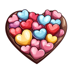 Fototapeta premium A heart-shaped box overflowing with colorful candy hearts Sweet Valentine's Day treat