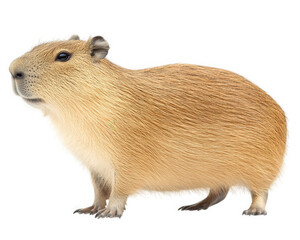 Fototapeta premium Capybara standing on transparency background, showcasing its unique features and fur texture. This large rodent is known for its friendly demeanor and social behavior