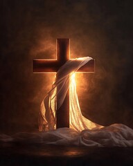 Glowing cross with white cloth symbolizing Holy Thursday in a serene setting