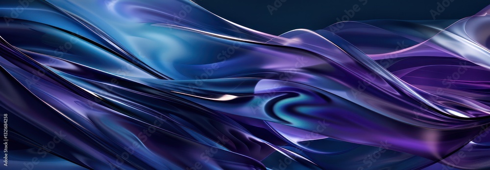 Poster abstract background with blue and purple waves, dark background gradient smooth curve wave.