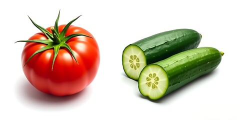 realistic illustration set of tomato and cucumber