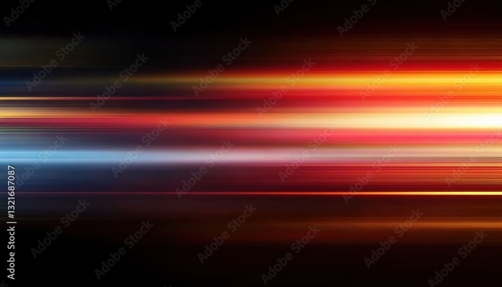Poster dynamic motion blur light streaks in red, orange, and yellow on a dark background, abstract speed ef