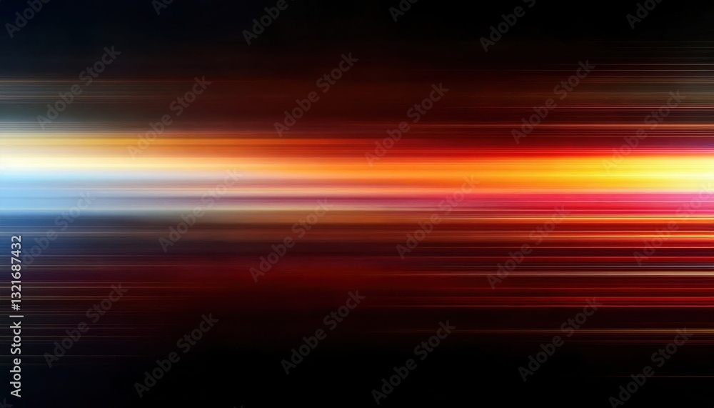 Poster dynamic motion blur light streaks in red, orange, and yellow on a dark background, abstract speed ef