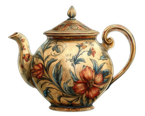 handcrafted ceramic teapot featuring intricate floral patterns, showcasing vibrant colors and detailed artistry. This elegant piece is perfect for tea lovers and collectors alike