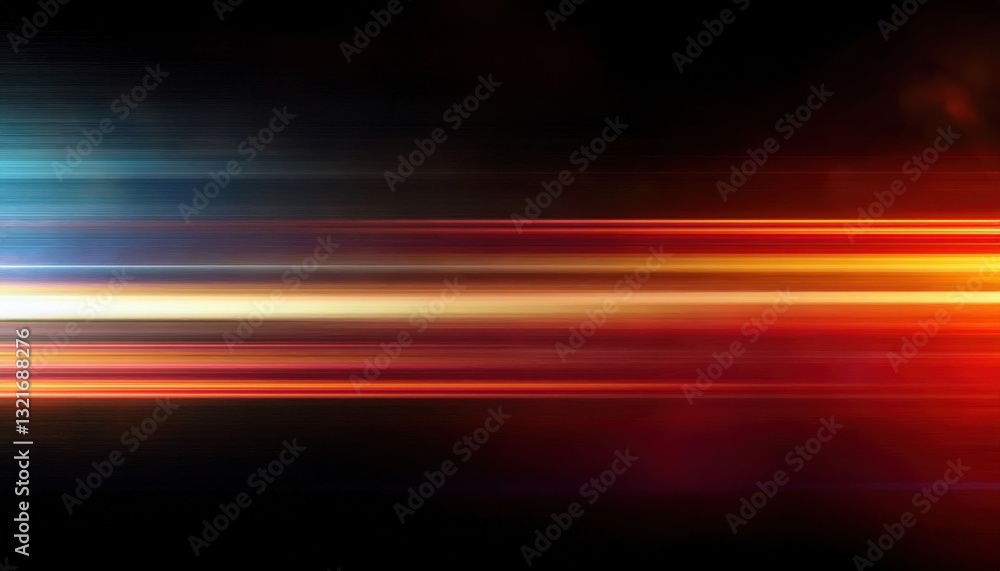 Poster dynamic motion blur light streaks in red, orange, and yellow on a dark background, abstract speed ef