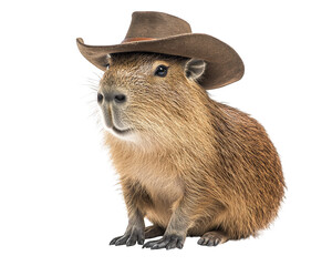 Fototapeta premium capybara wearing cowboy hat, exuding playful and adventurous spirit. This charming animal captures attention with its unique style and personality